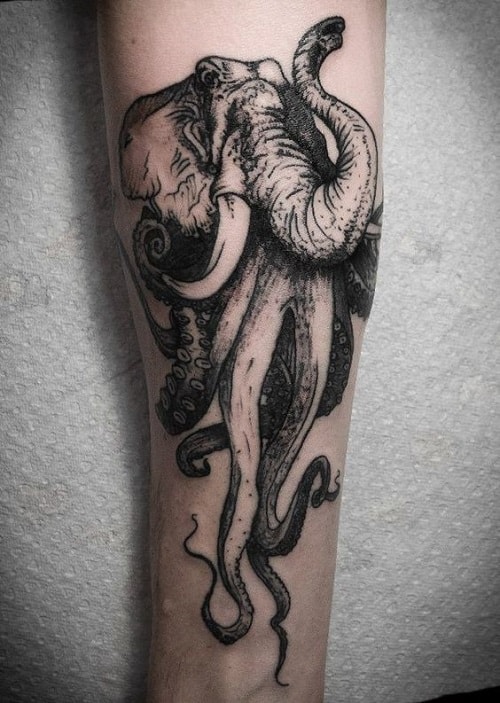 Elephant With Octopus Tentacle Tattoo