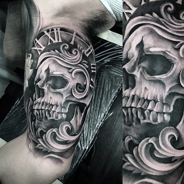 skull and watch tattoo