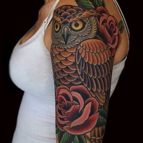 Half Sleeve Owl Tattoo Design
