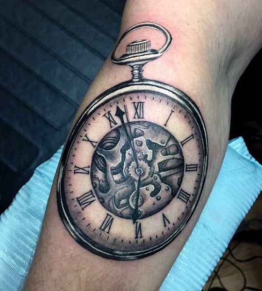 Males Forearms Nice Pocket Watch Tattoo