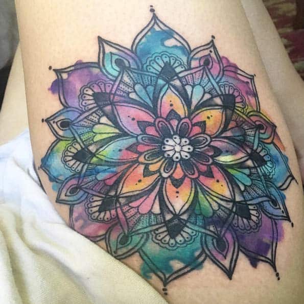 Watercolor mandala flower by Janella