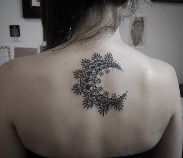 Mandala crescent moon by Alex Bawn