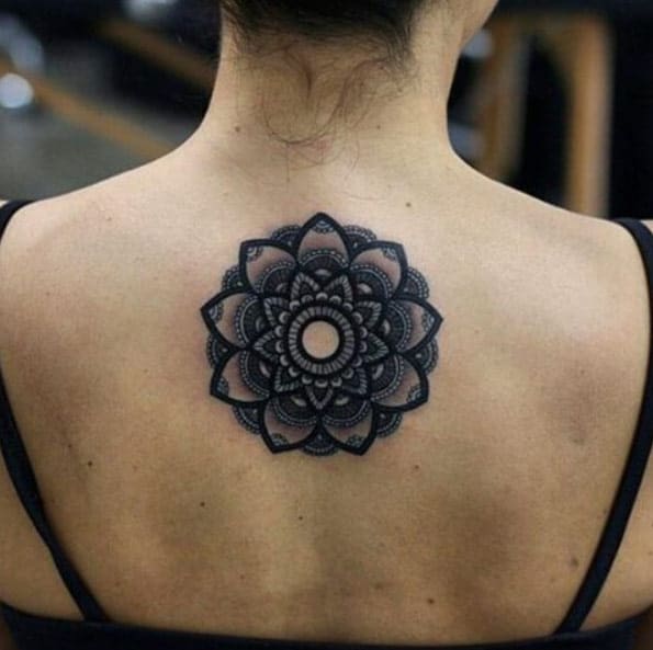 Blackwork mandala back piece by Kristi Walls