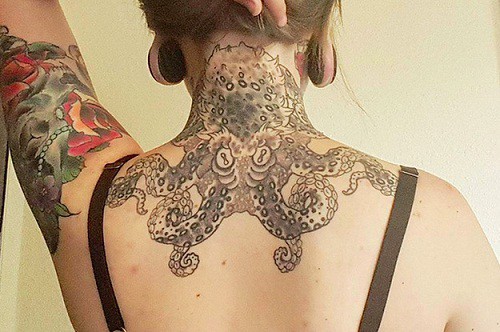 Octopus on Neck Tattoo