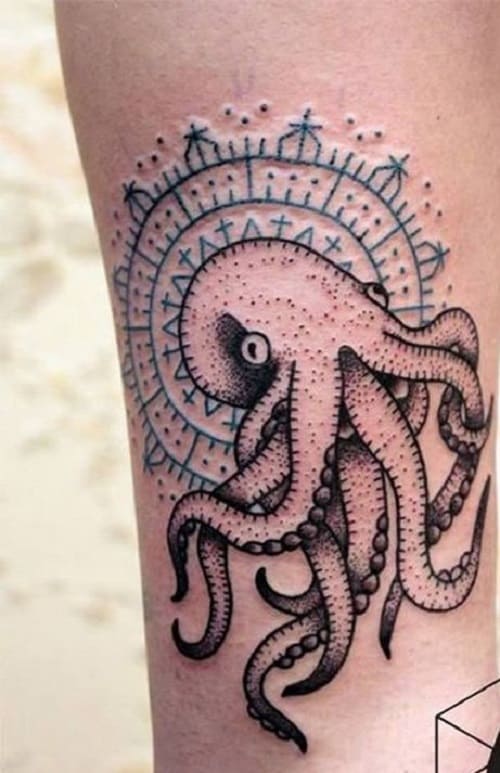 Grey Ink Realistic Octopus Tattoo On Full Sleeve