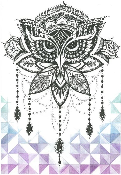 Ornate Black Owl Tattoo