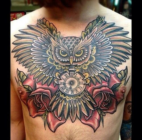 Barn Owl Chest Tattoo