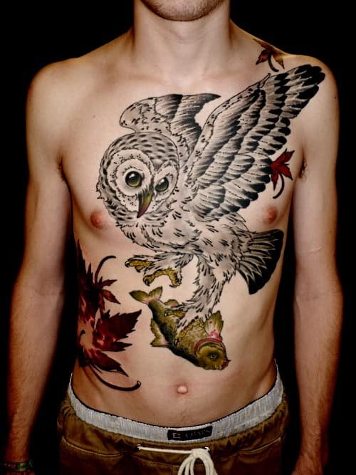 Owl Holding a Fish Tattoo