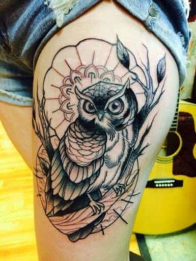 Owl Tattoo with Flower Background