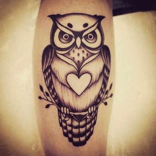 Owl with Heart Tattoo