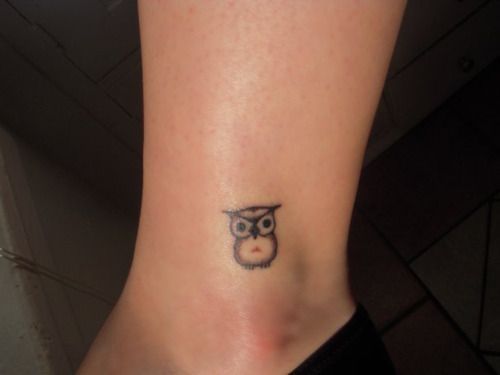 Small Owl on Ankle Tattoo