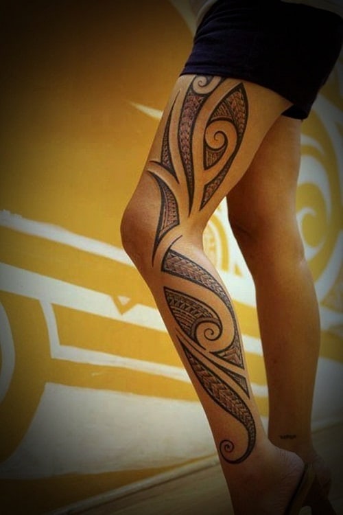 Thigh and Leg Tribal Tattoos