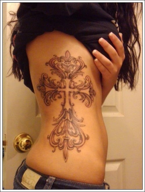 Cross on Side Tribal Tattoos