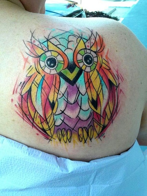 Watercolor Owl Tattoo