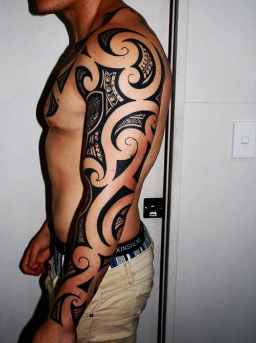 tribal arm tattoos half sleeve