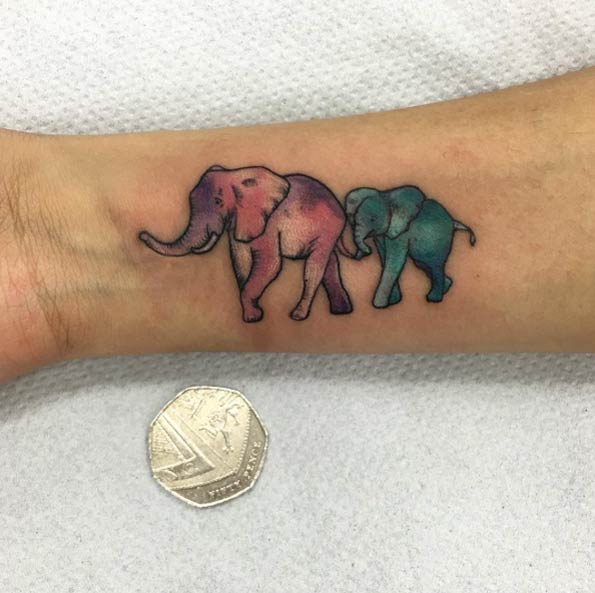 Elephants on Wrist by Hettie Baker