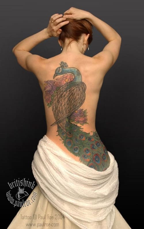 peacock full back tattoo design