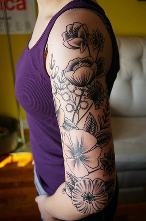 flowery tattoo design whole shoulder and arm