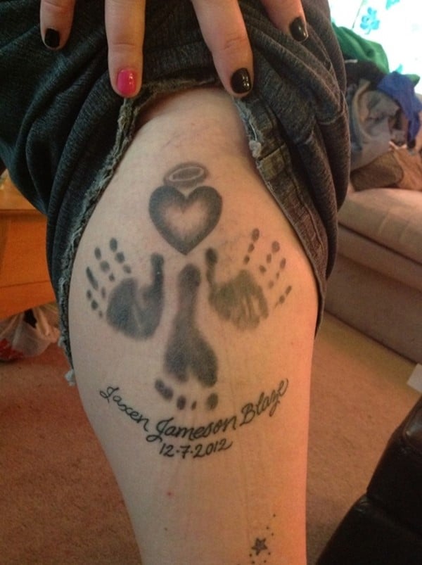 Lovely-hand-print-calf-tattoo-idea