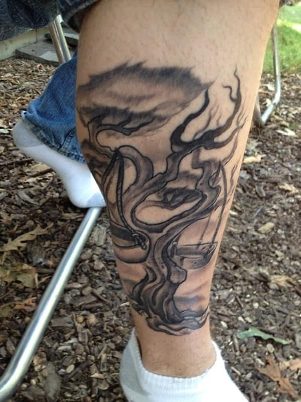 Tree-Libra-zodiac-tattoo-idea-on-calf