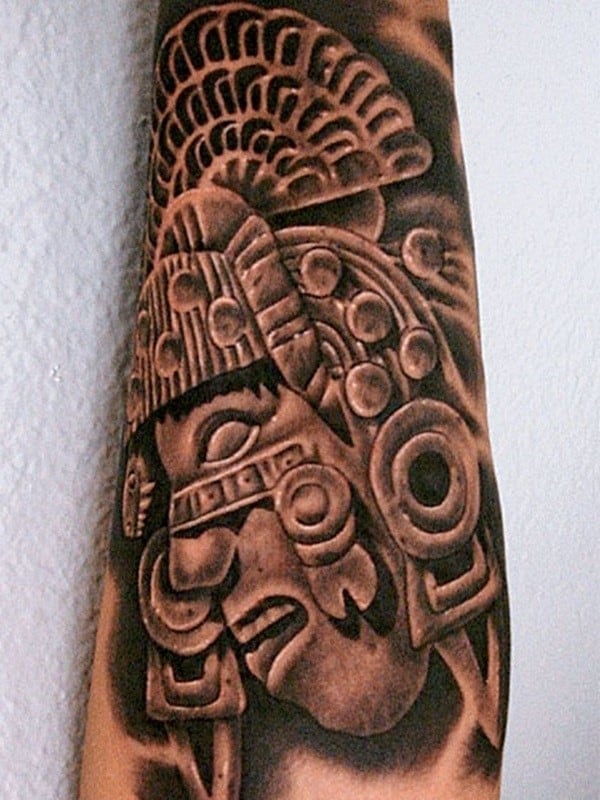 Illusion Tattoo Tullamore  Aztec tattoo The Aztec calendar was presented  in the form of a large stone shield which is located on the face of a  woman on which the corresponding