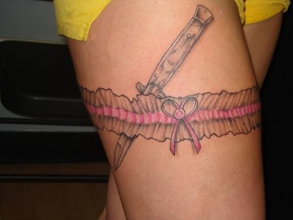 50 Lace Belt Garter Tattoos Designs 2023 Gun Bow on Thigh Leg