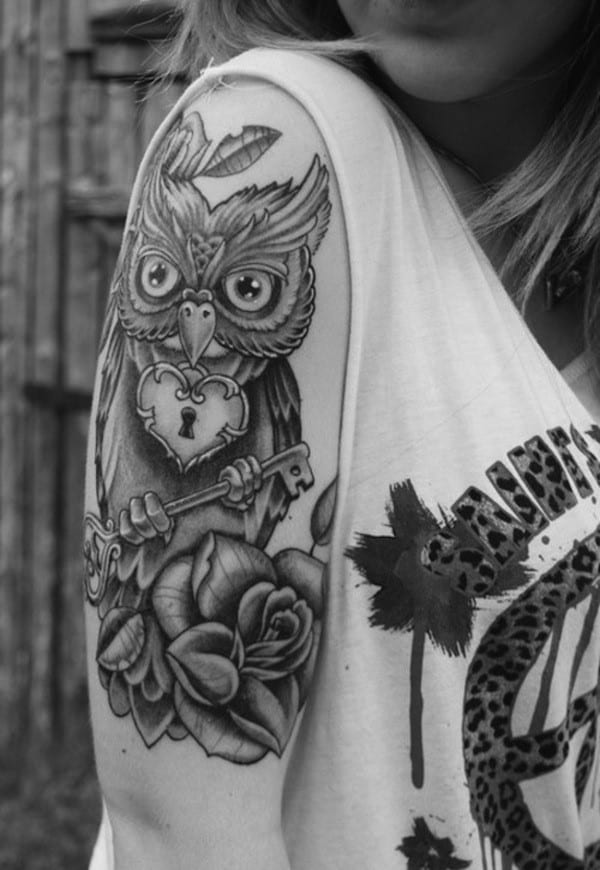 key-tattoo-owl