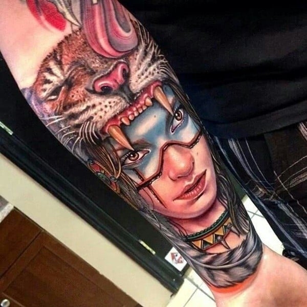 native american female warrior tattoo