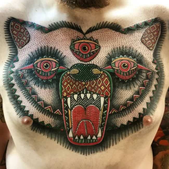 giant bear head on my chest by Goat at Sinister Tattoos in Colorado  Springs CO  rtattoos