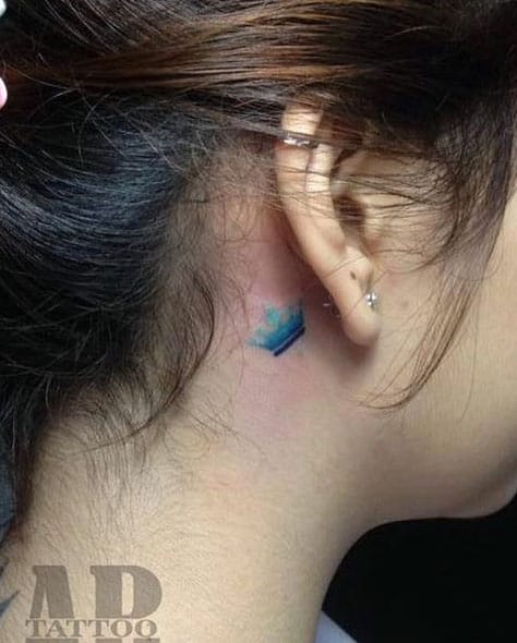 Blue Behind The Ear Crown by Art Tattoo Studio
