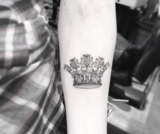 Crown Tattoo on Forearm by Doctor Woo