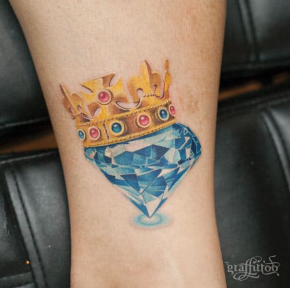 Gold Crown and Gem Tattoo by Graffittoo