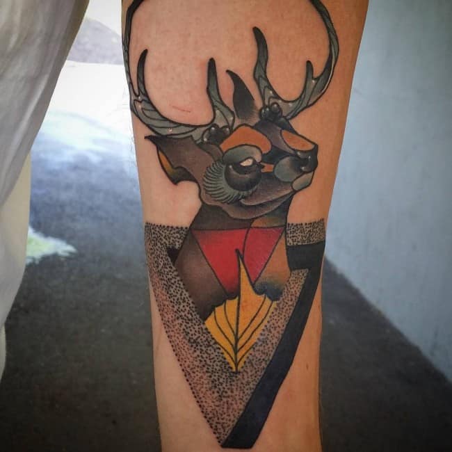 Traditional deer tattoo done by René at Ideal Americana in Worcester MA  Deer  tattoo Tattoos Traditional tattoo deer