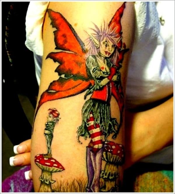 Wonderful Black Ink Fairy Tattoo Design For Sleeve