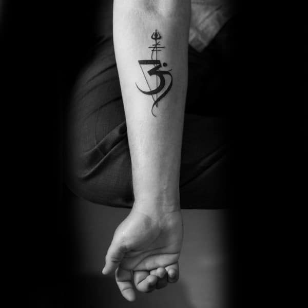 Amazing Minimalist Om Guys Inner Forearm Tattoos