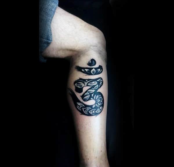 Buddhism Om Guys Lower Leg Tattoo Design Ideas