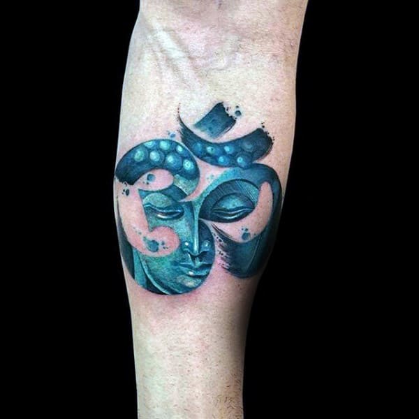 Cool Om Buddha Mens Inner Forearm Tattoos