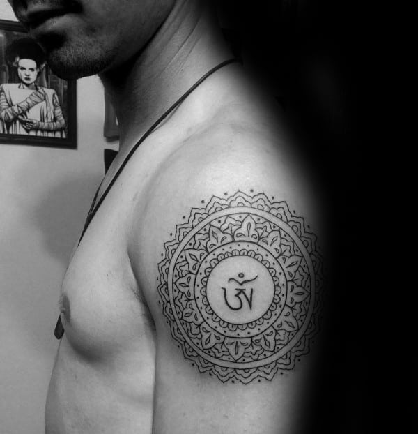 Decorative Guys Upper Arm Om Circle Tattoos