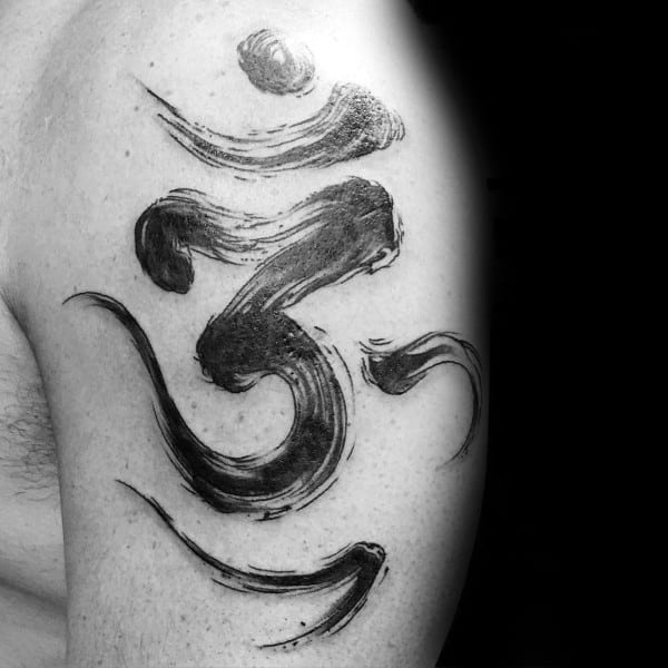 Gentleman With Brush Stroke Om Tattoo On Upper Arm