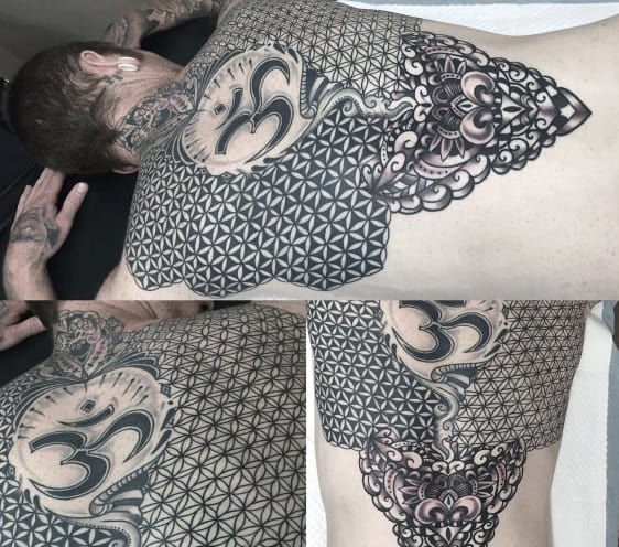 Geometric Flower Of Life Mens Back Tattoo Design