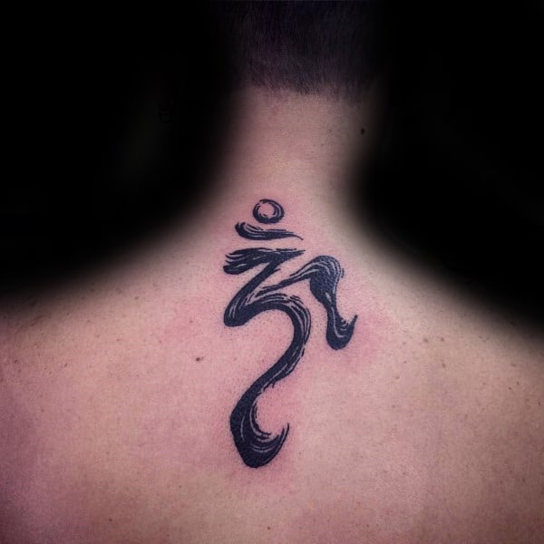 Guy With Om Watercolor Upper Back Tattoo