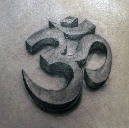 Guy With Stone Om Tattoo On Back