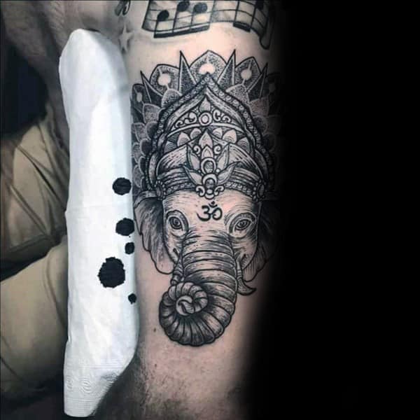 Hinduism Om Elephant Male Tattoo On Arm