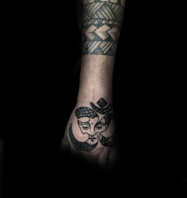 Mens Hand Tattoo Of Om With Buddha Design