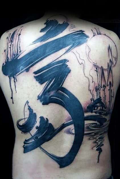 Paint Brush Stoke Full Back Guys Om Abstract Attoo