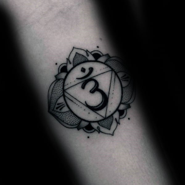 Small Creative Masculine Om Tattoo With Triangle Design