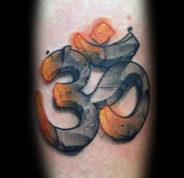 Stone Glowing Orange Om Tattoos For Guys