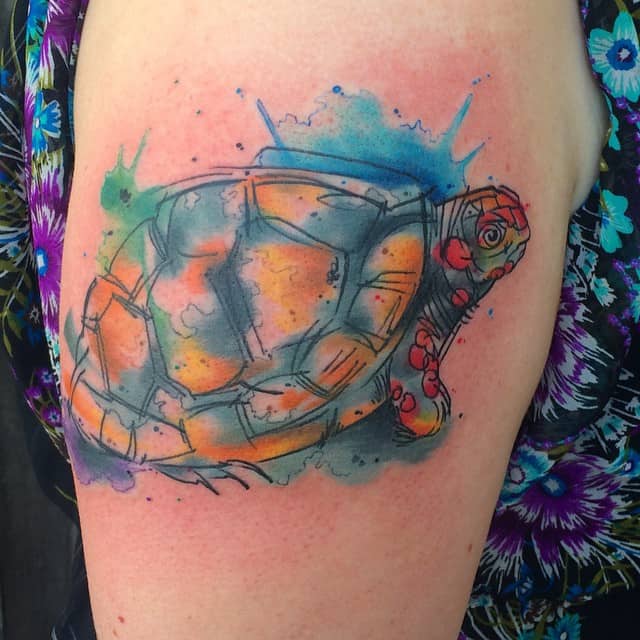 10-32 Tattoo Studio - Freehand watercolor turtle on @sumstar524 ... on the  foot and sat like a champ @1032tattoos .. all ink @eternalink @fusion_ink  ... machine by @fkirons and tattoo glide by @