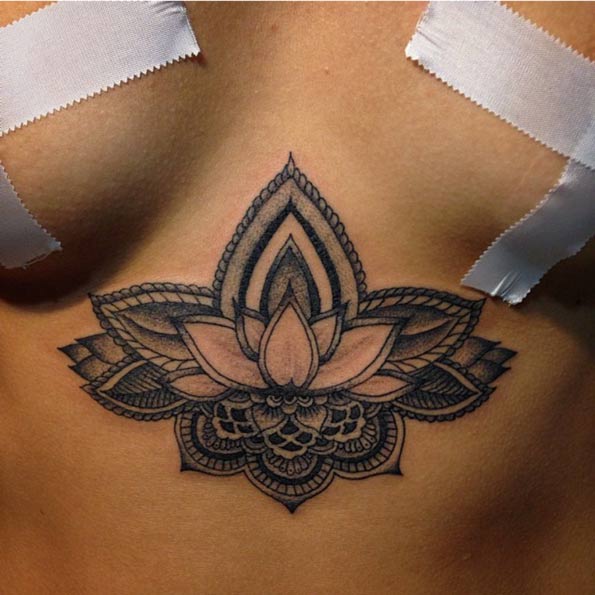 Layered Lotus Underboob Tattoo by Marcel Blue