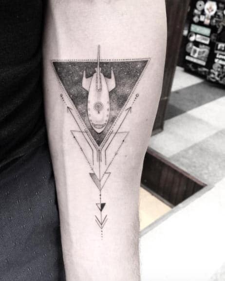 Spaceship Tattoo by Doctor Woo
